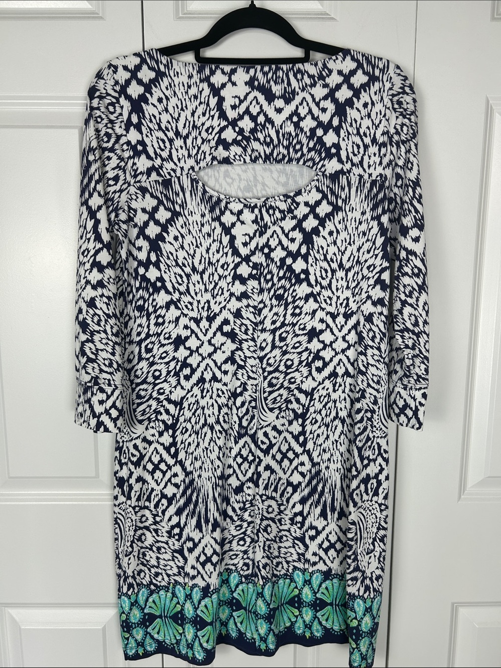 Lilly Pulitzer Navy and White Long Sleeve Shift Dress with Teal Accent Size M - Picture 4 of 4